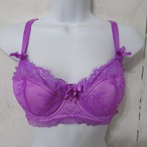 Victorias Secret Bra 34D Purple Lace Balconette Bow Underwire